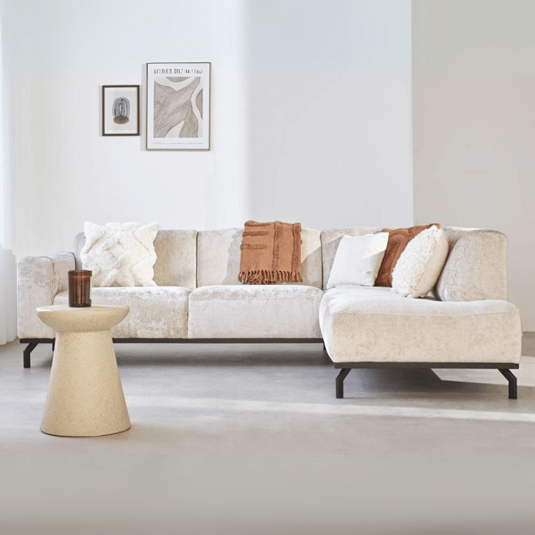Hjørnesofa med høje ben beige velour Chloe - højre