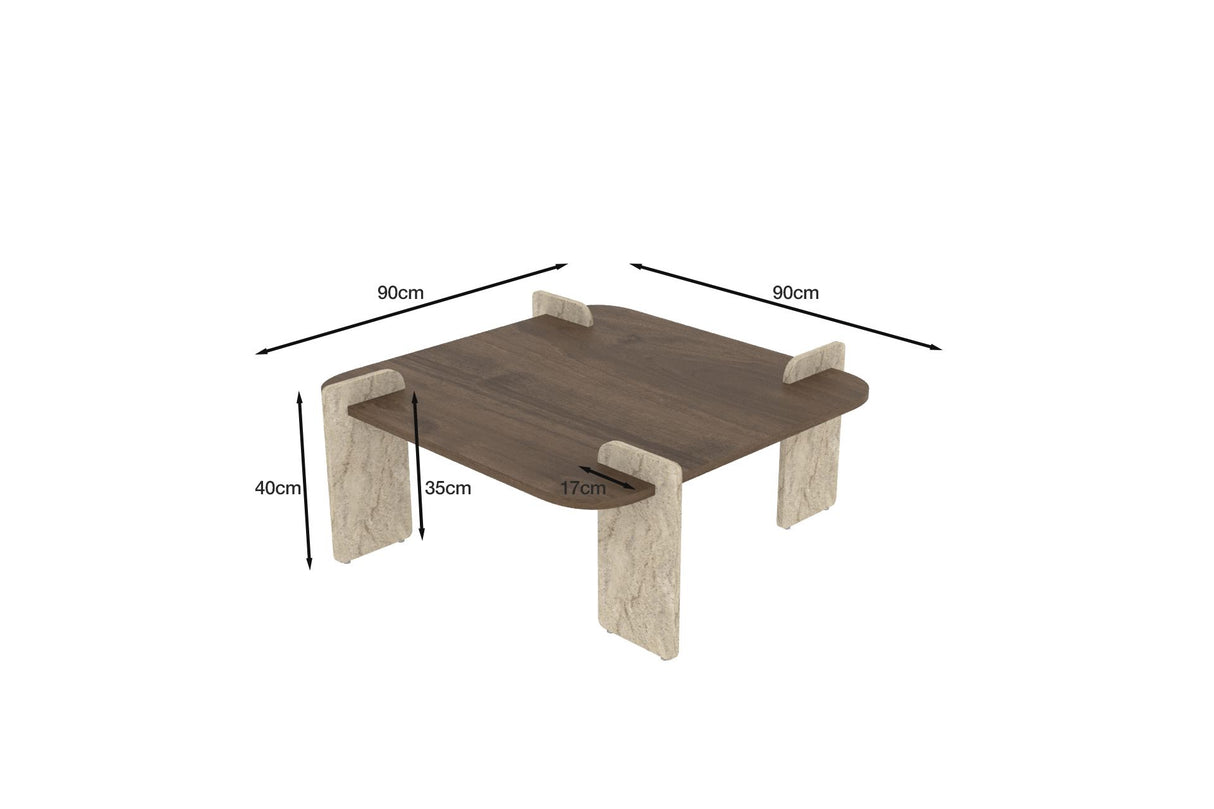 Afrolli sofabord valnød travertin 90 x 90 cm Valnød, travertin Melaminbelagt træ