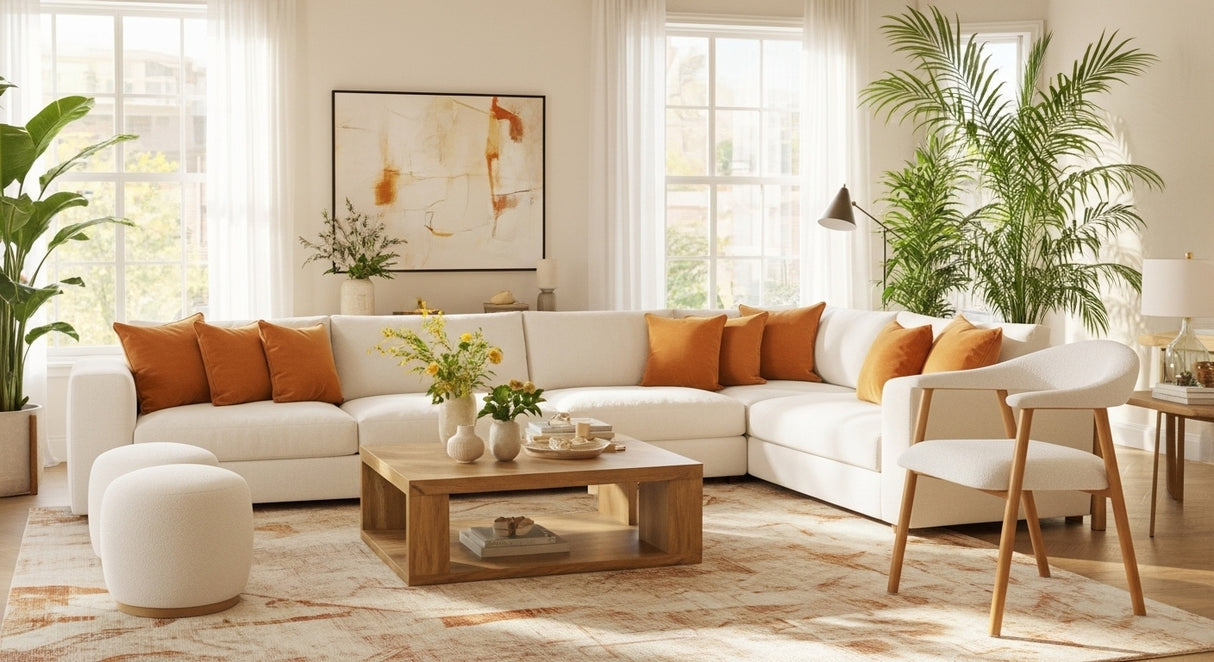 Japandi Spisestol Ivoire Bouclé Suki - Valnødde Ramme - Med Armlæn