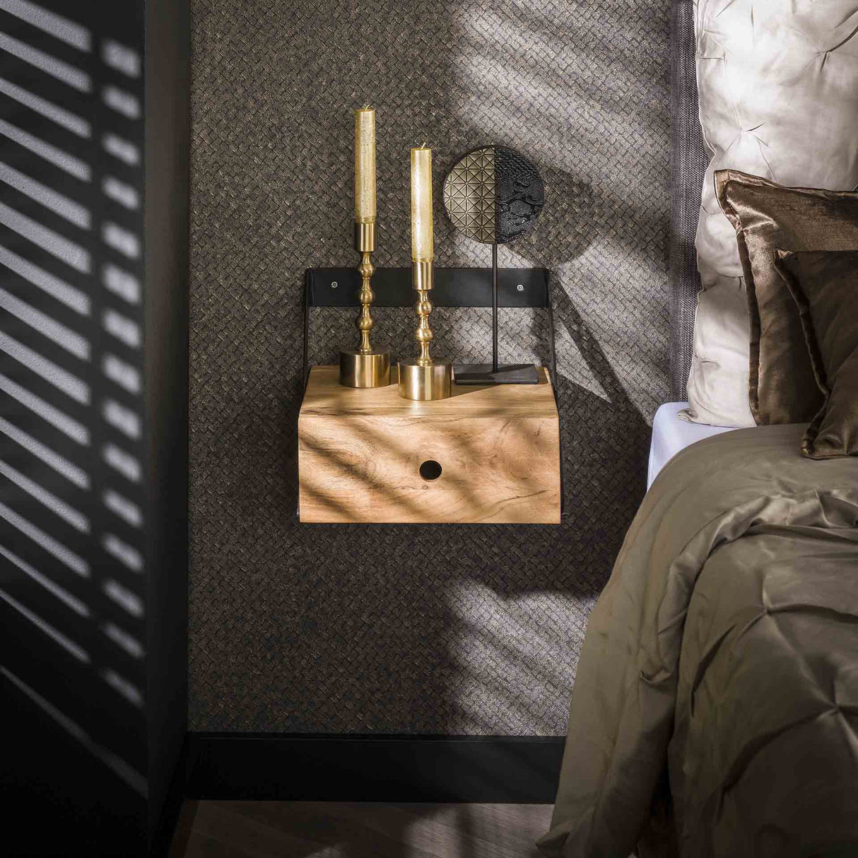 Sæt med 2 Natborde Ceriel Akacietræ Naturlig med Skuffe