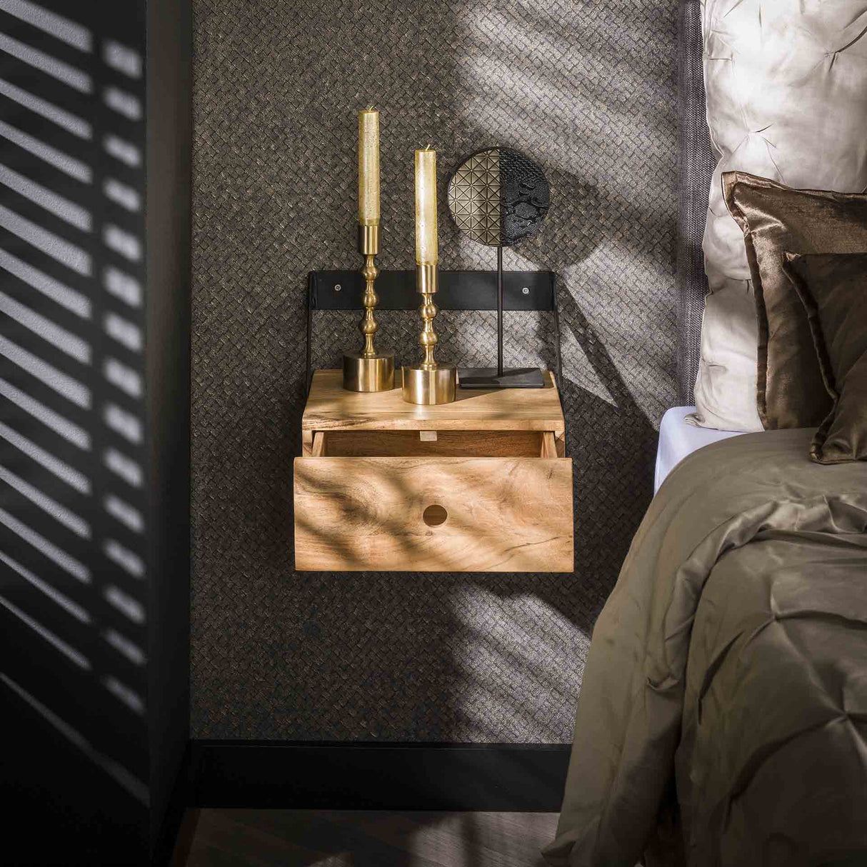 Sæt med 2 Natborde Ceriel Akacietræ Naturlig med Skuffe