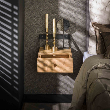 Sæt med 2 Natborde Ceriel Akacietræ Naturlig med Skuffe