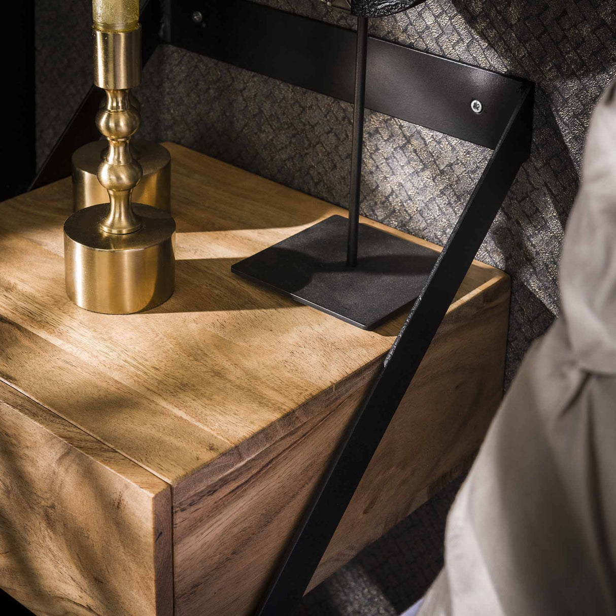 Sæt med 2 Natborde Ceriel Akacietræ Naturlig med Skuffe