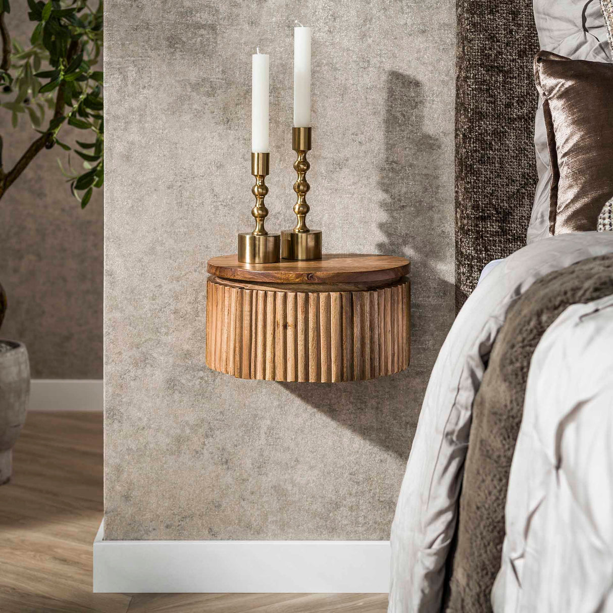 Flydende natbord Curve rundt 1-skuffe mangohout sand