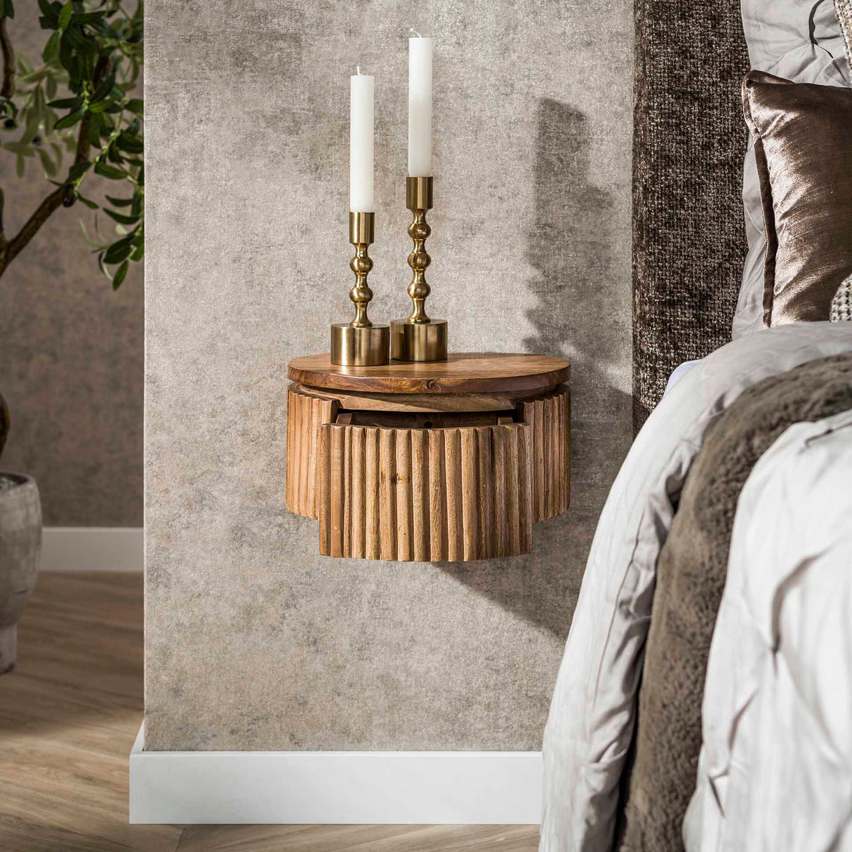 Flydende natbord Curve rundt 1-skuffe mangohout sand