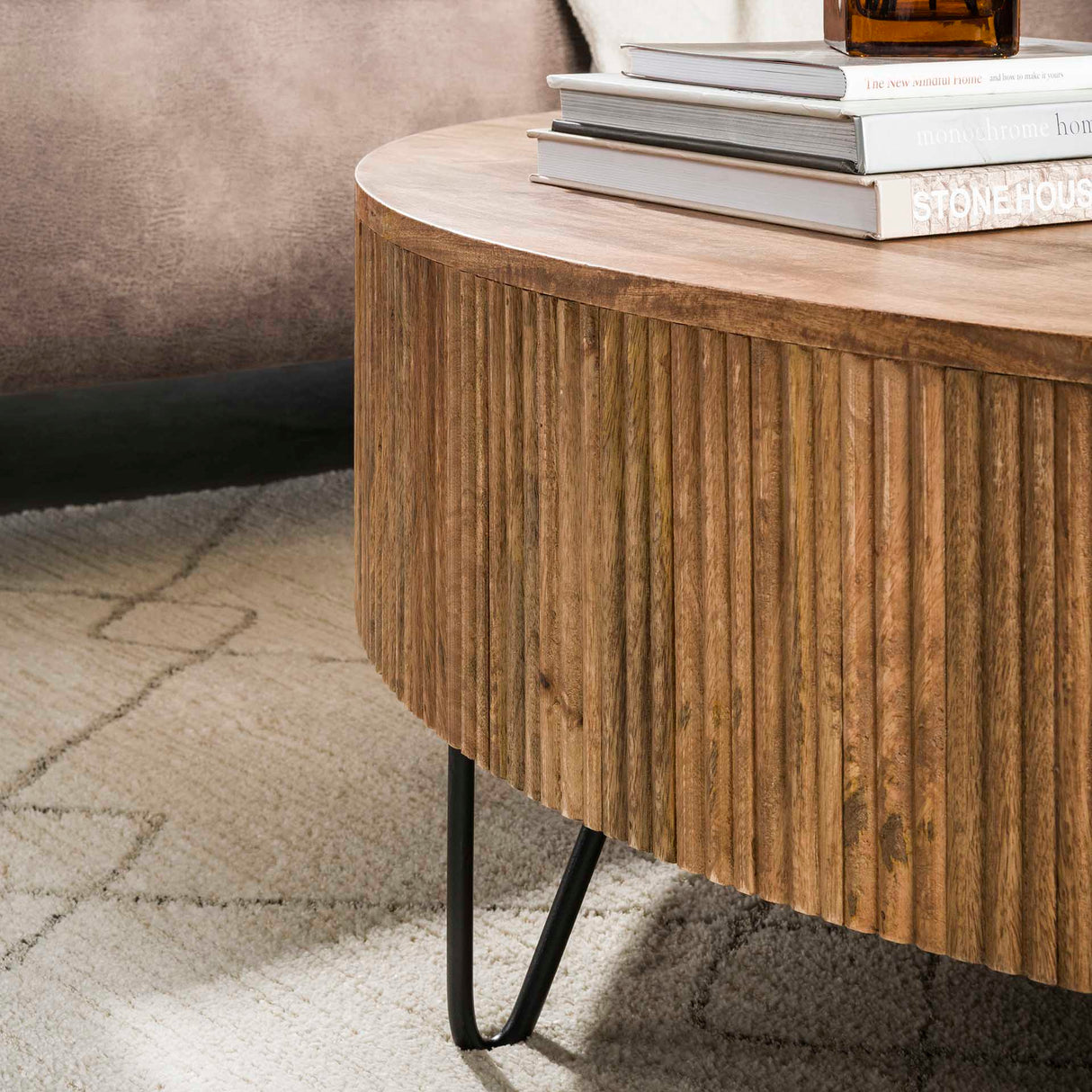 Rund sofabord i mangotræ Ø120 cm - Sandfarvet