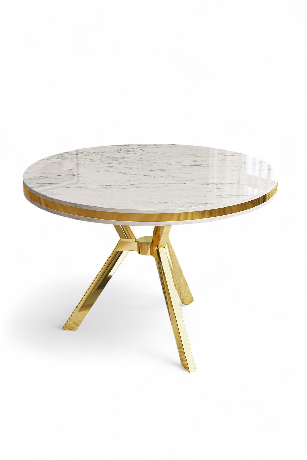 Mos spisebord marmor look oval 90 cm Hvid marmor look med guld 100% lakeret panel