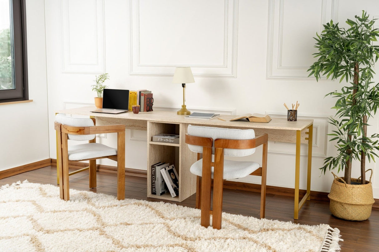 Bureaus - Studiebureau Twin Travertin Goud 240x60 cm Melamine - Dimehouse