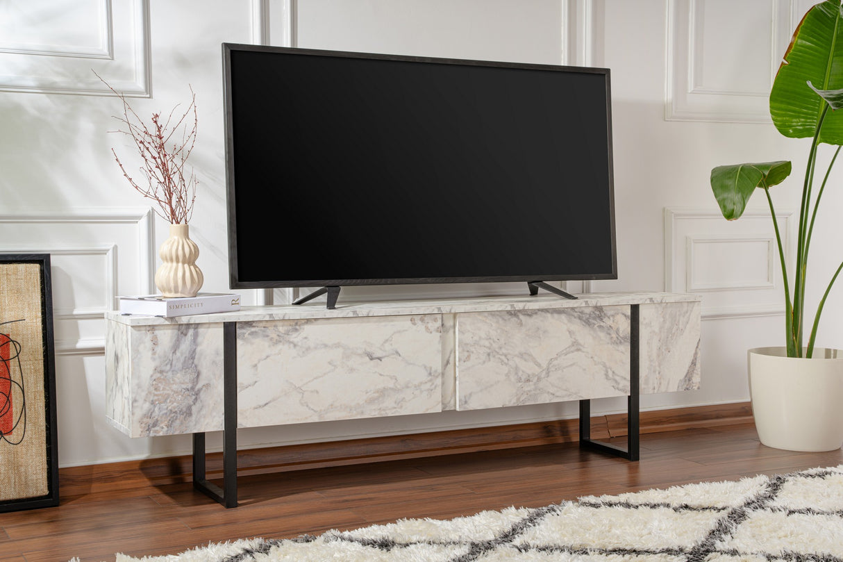 TV Møbel Marmor Melamin Sort Ramme Blitz 50x180x29,5 cm