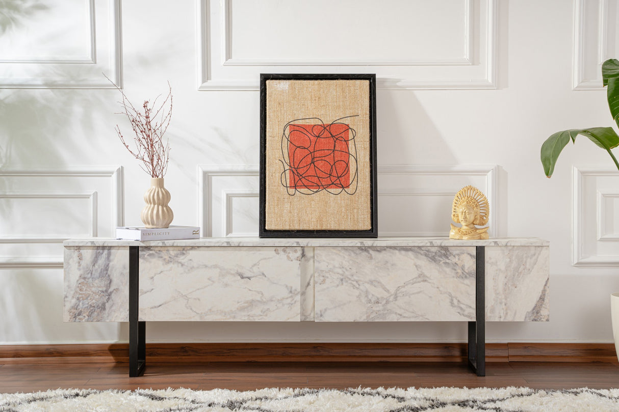 TV Møbel Marmor Melamin Sort Ramme Blitz 50x180x29,5 cm