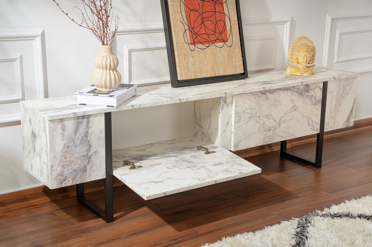 TV Møbel Marmor Melamin Sort Ramme Blitz 50x180x29,5 cm