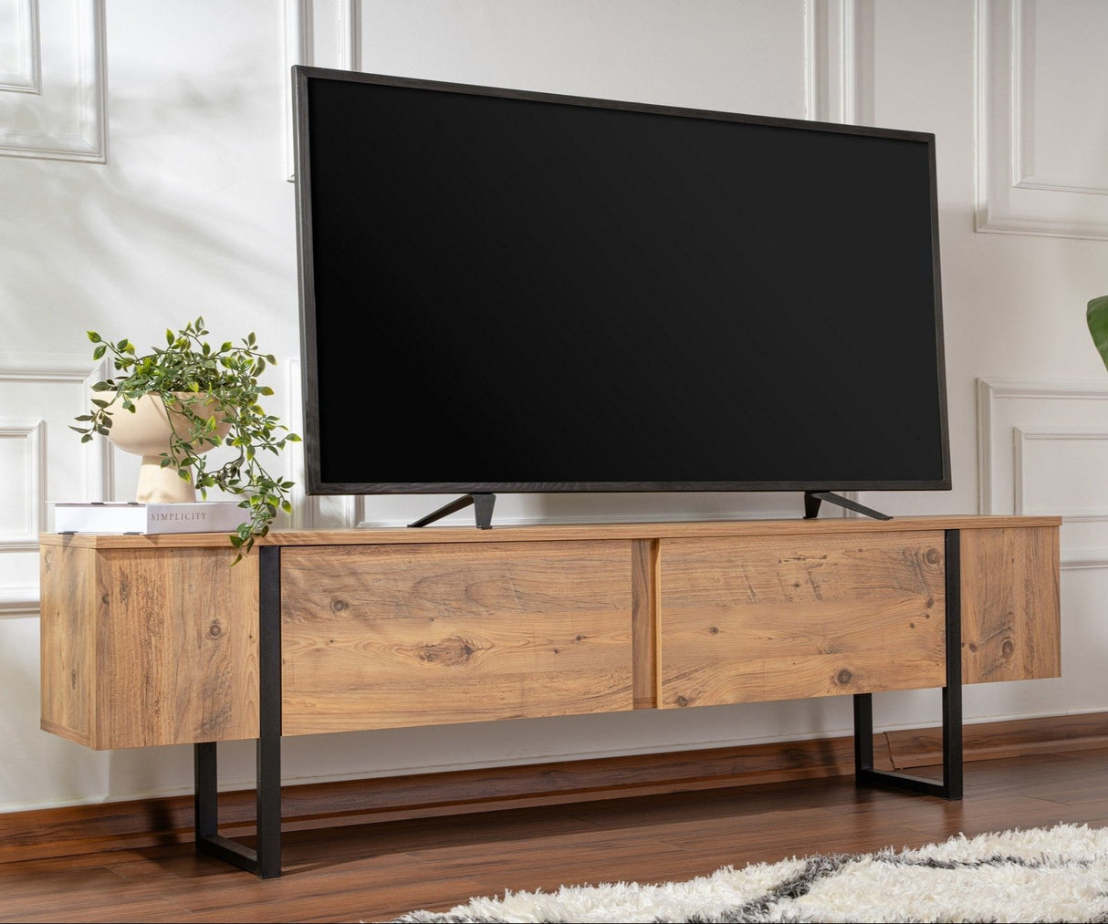 TV Møbel Naturlig Melamin Sort Ramme Blitz 50x180x29,5 cm