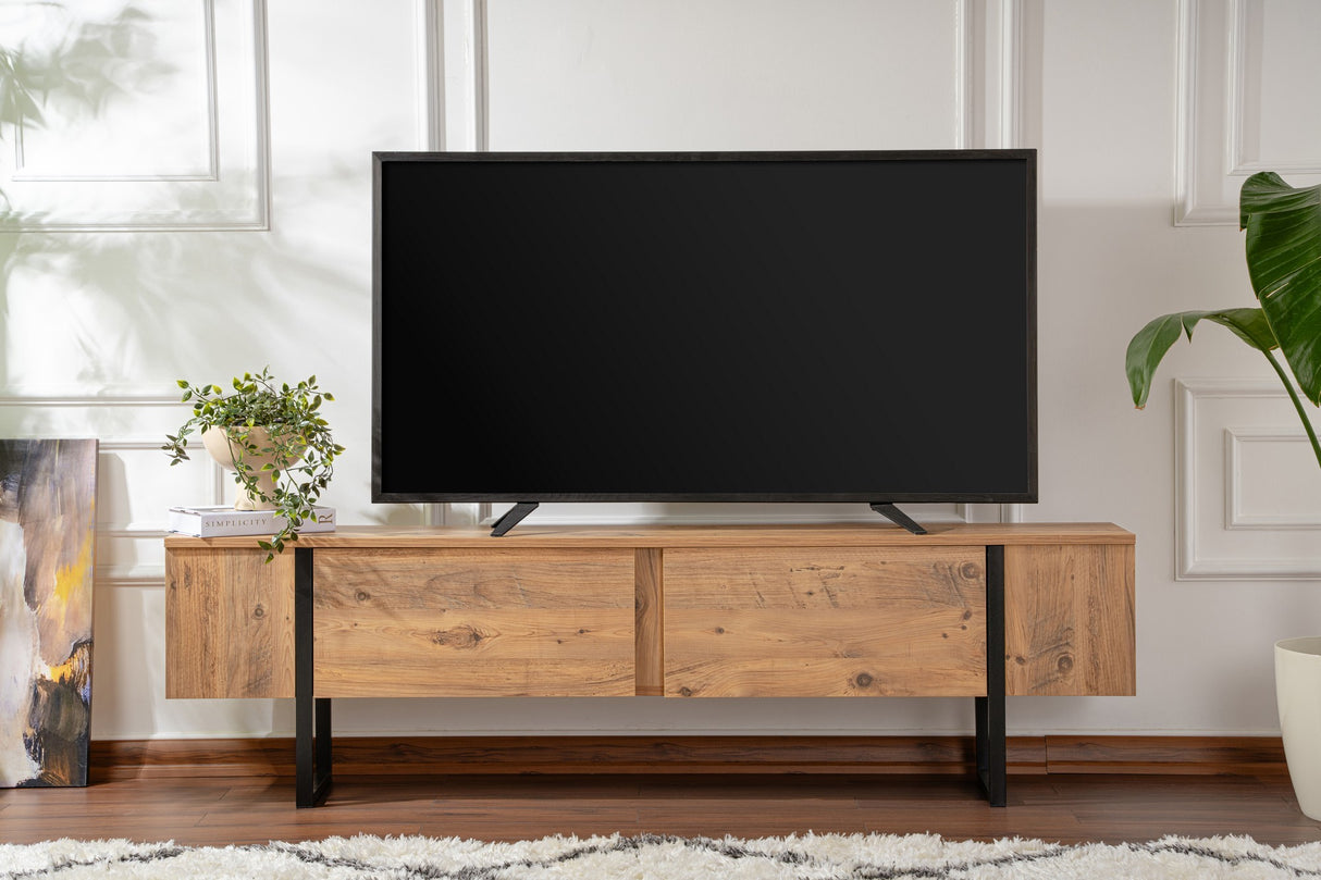 TV Møbel Naturlig Melamin Sort Ramme Blitz 50x180x29,5 cm