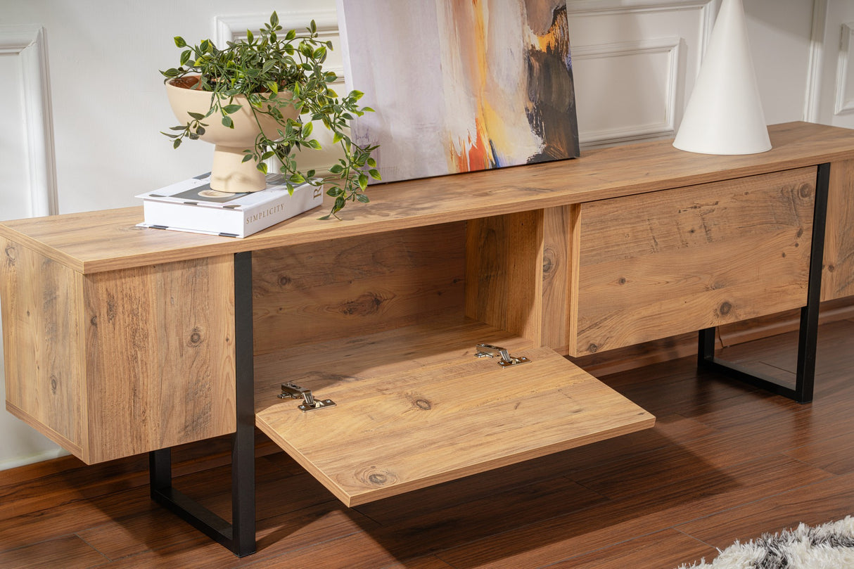 TV Møbel Naturlig Melamin Sort Ramme Blitz 50x180x29,5 cm