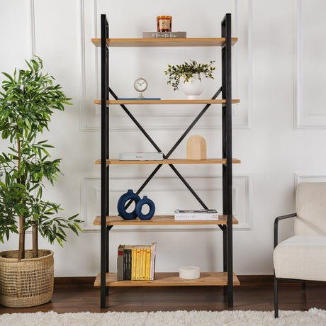 Industriel Bogreol Ely Atlantisk Fyrretræ Melamin - Sort Ramme - 180x90 cm