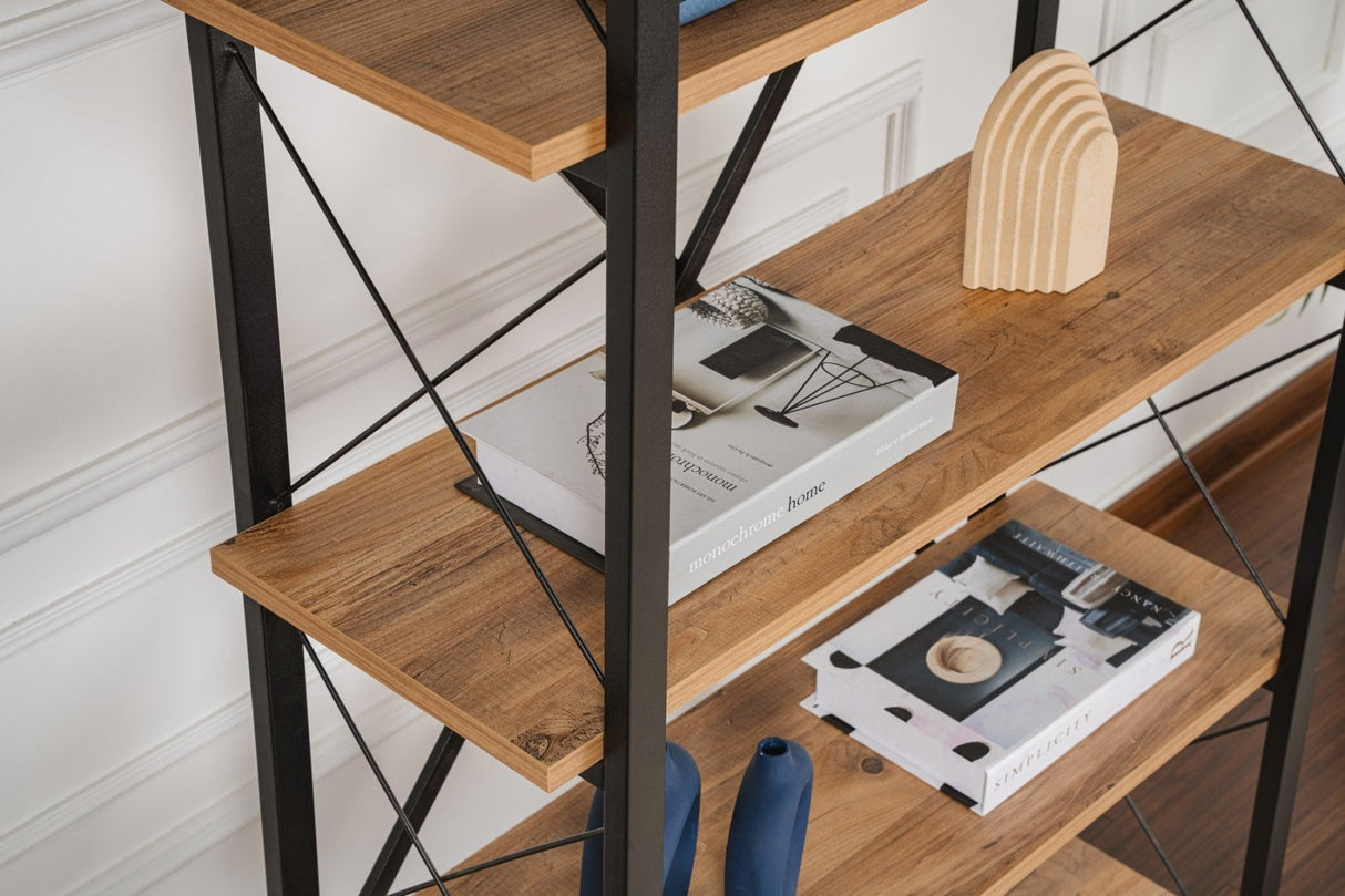 Industriel Bogreol Ely Atlantisk Fyrretræ Melamin - Sort Ramme - 180x90 cm