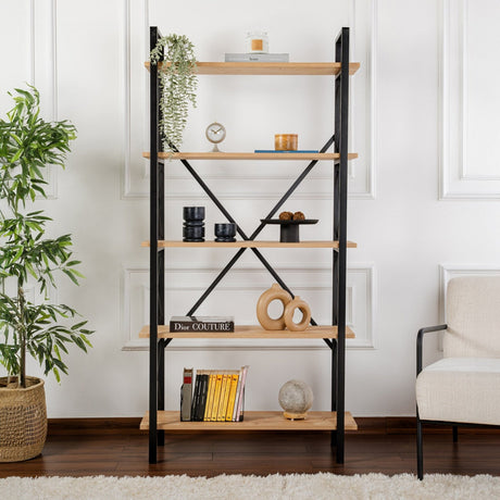 Industriel Bogreol Ely Eg Melamin - Sort Ramme - 180x90 cm