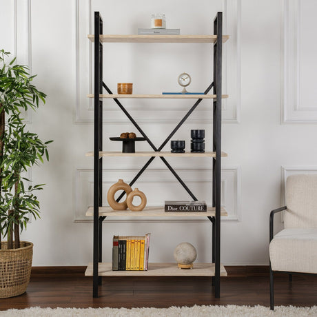 Industriel Bogreol Ely Travertin Melamin - Sort Ramme - 180x90 cm