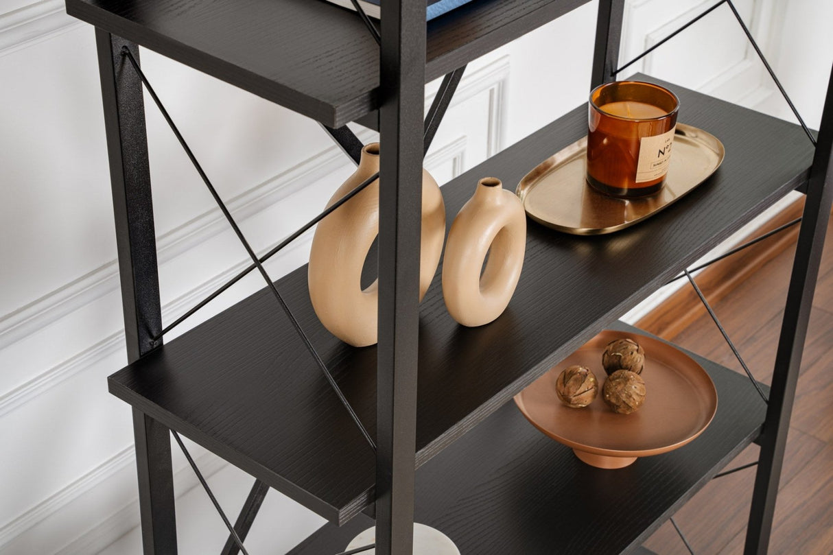 Industriel Bogreol Ely Sort Træ - Sort Ramme - 180x90 cm