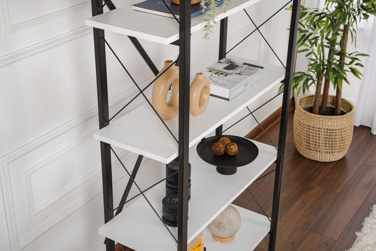 Industriel Bogreol Ely Hvid Træ Melamin - Sort Ramme - 180x90 cm