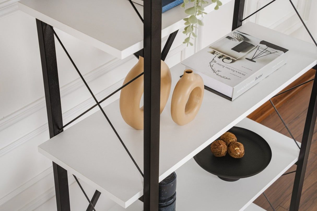 Industriel Bogreol Ely Hvid Træ Melamin - Sort Ramme - 180x90 cm