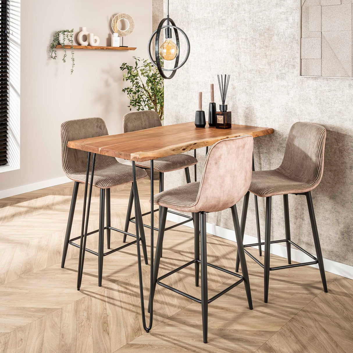 Bartafels - Industriële Bartafel Acaciahout Elin 130 cm - Dimehouse