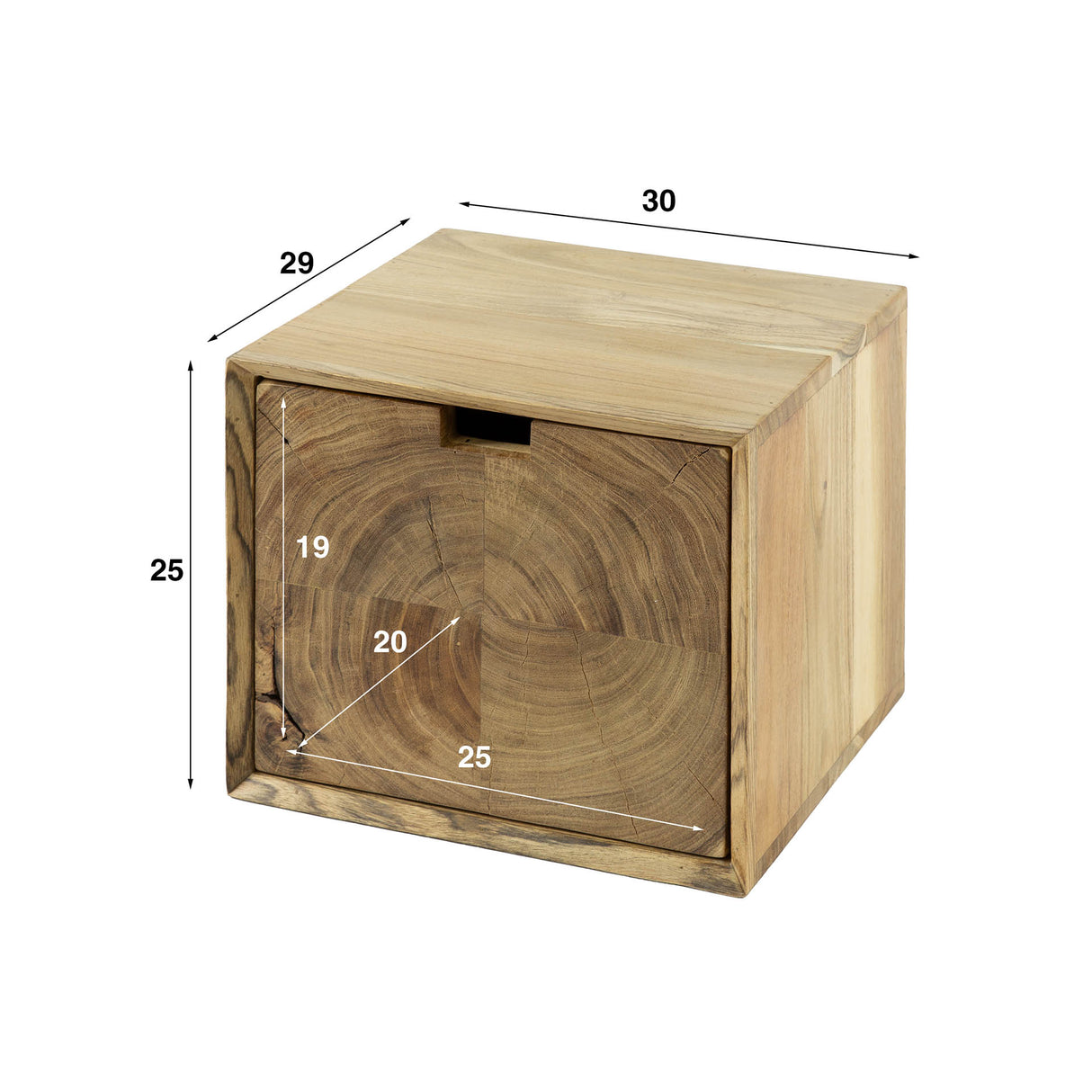 Flydende natbord i akacietræ Nova med 1 skuffe - 30x25x29 cm