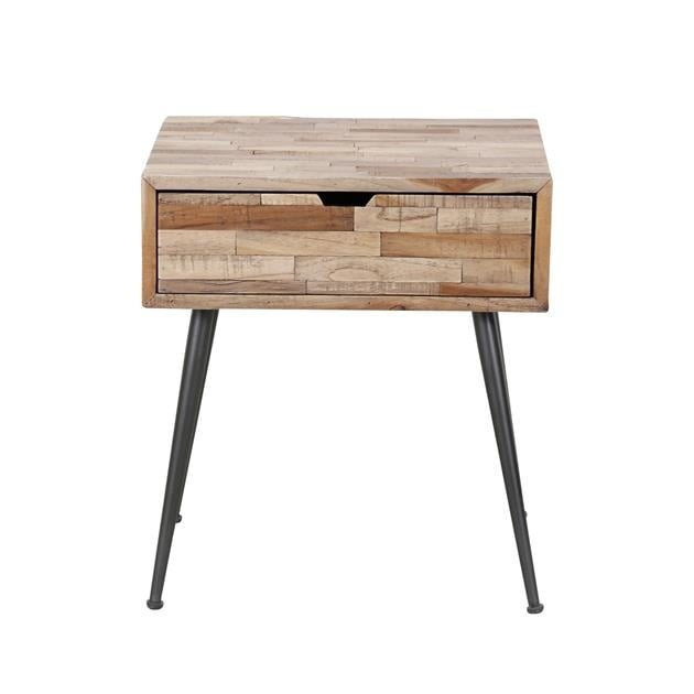 Sengebord Cloë DH Interiør Vejret LxBxH 50x40x19 Teak Hvid foto set forfra