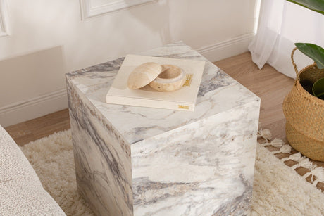 Moderne Sidebord Kubus Firkantet Marmorlook - 45x45x50 cm