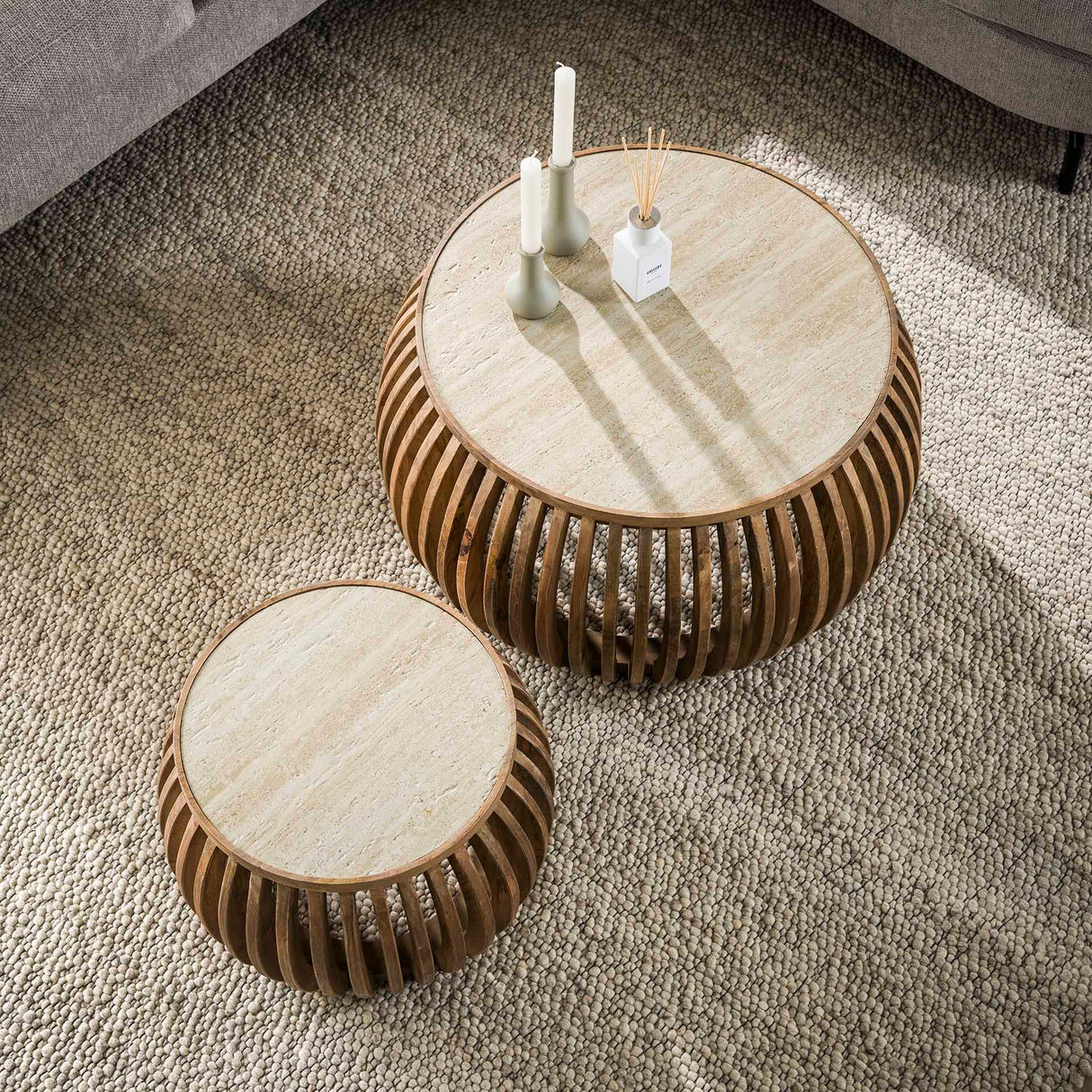 Vento Curve Sofabord Ø75 massiv mangoh sand sæt af 2