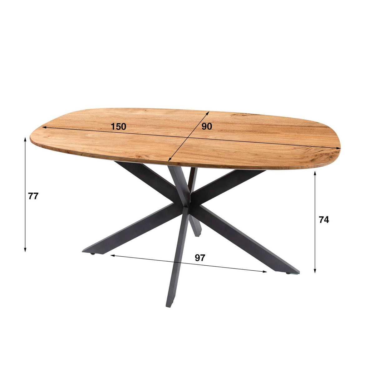Eettafels - Deens ovale eettafel licht massief acaciahout Tavon 150x90 cm - Dimehouse