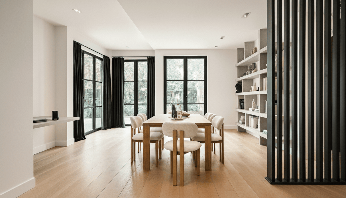 Japandi Spisestol Miyo Bouclé Sandfarvet - Valnødlook Ramme