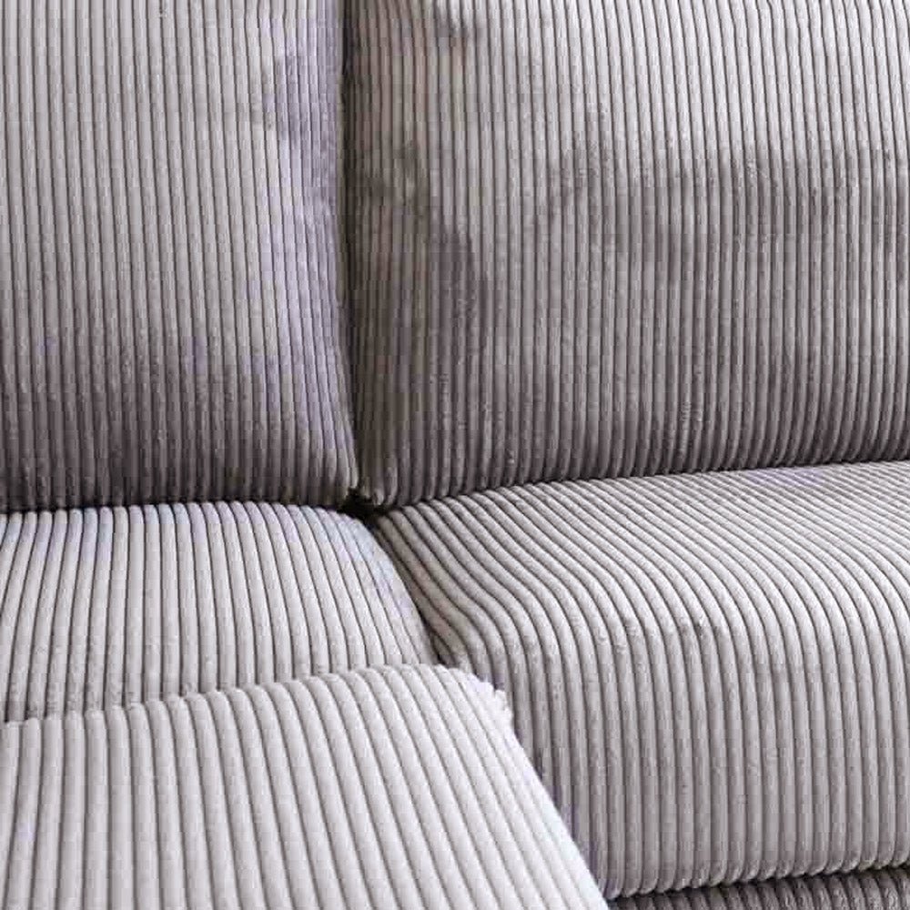 Hjørnesofa lysegrå ribstof puffebord Gabi - venstre