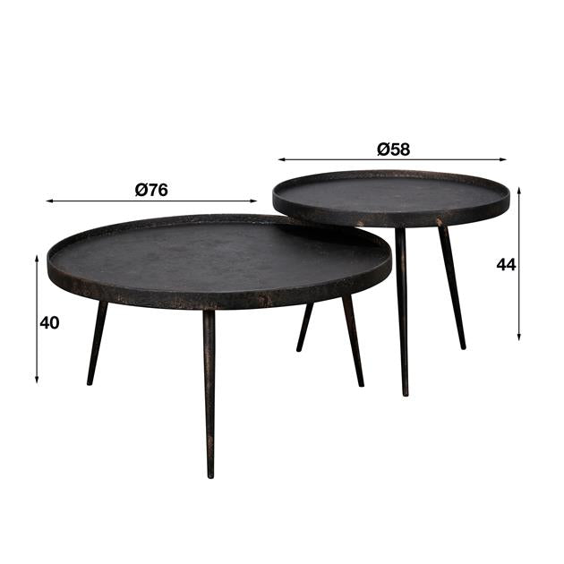Salontafels - Industriële salontafel set Owen grijs metaal - Dimehouse