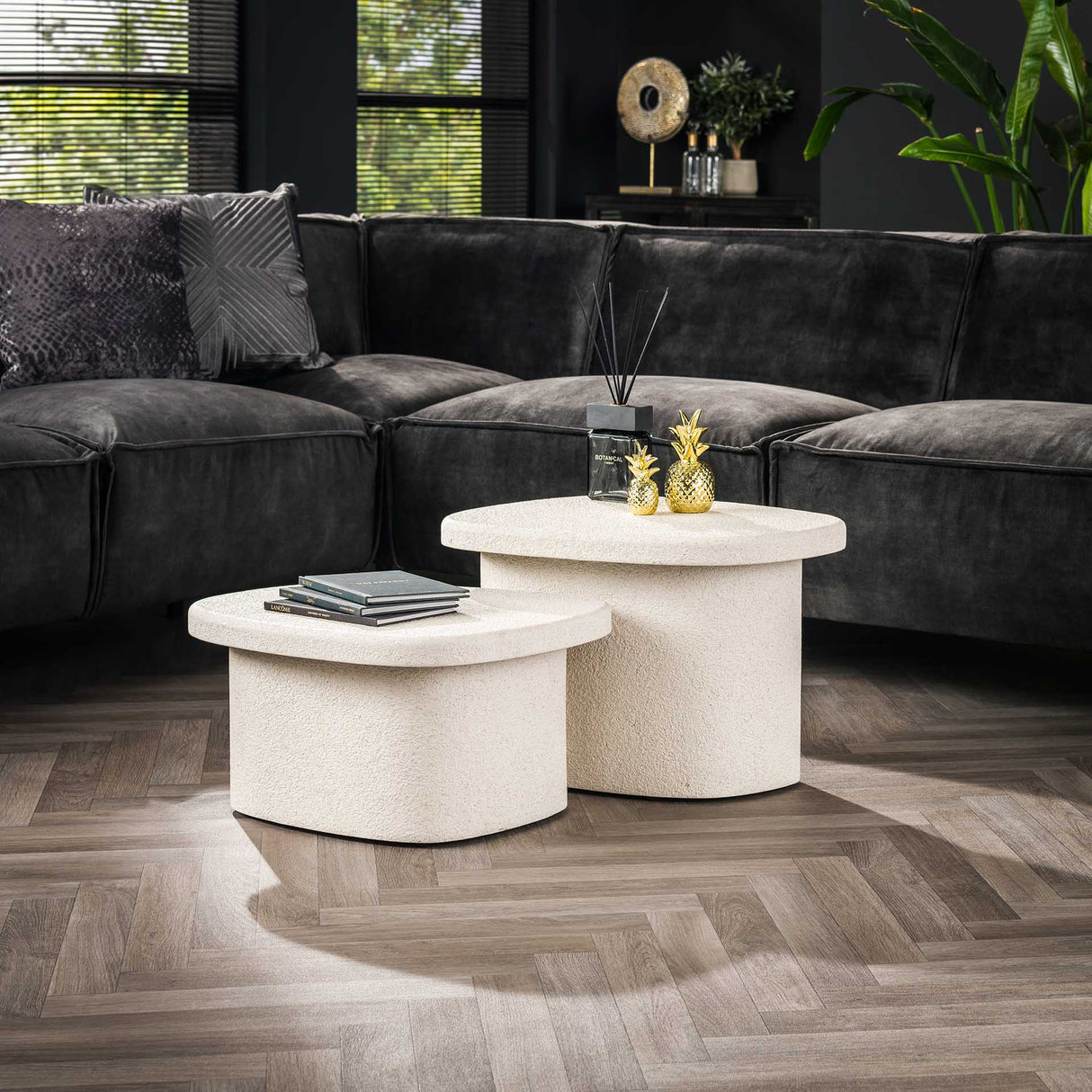 Organisk Marmor Komposit Sofabord Sæt af 2 Zaya