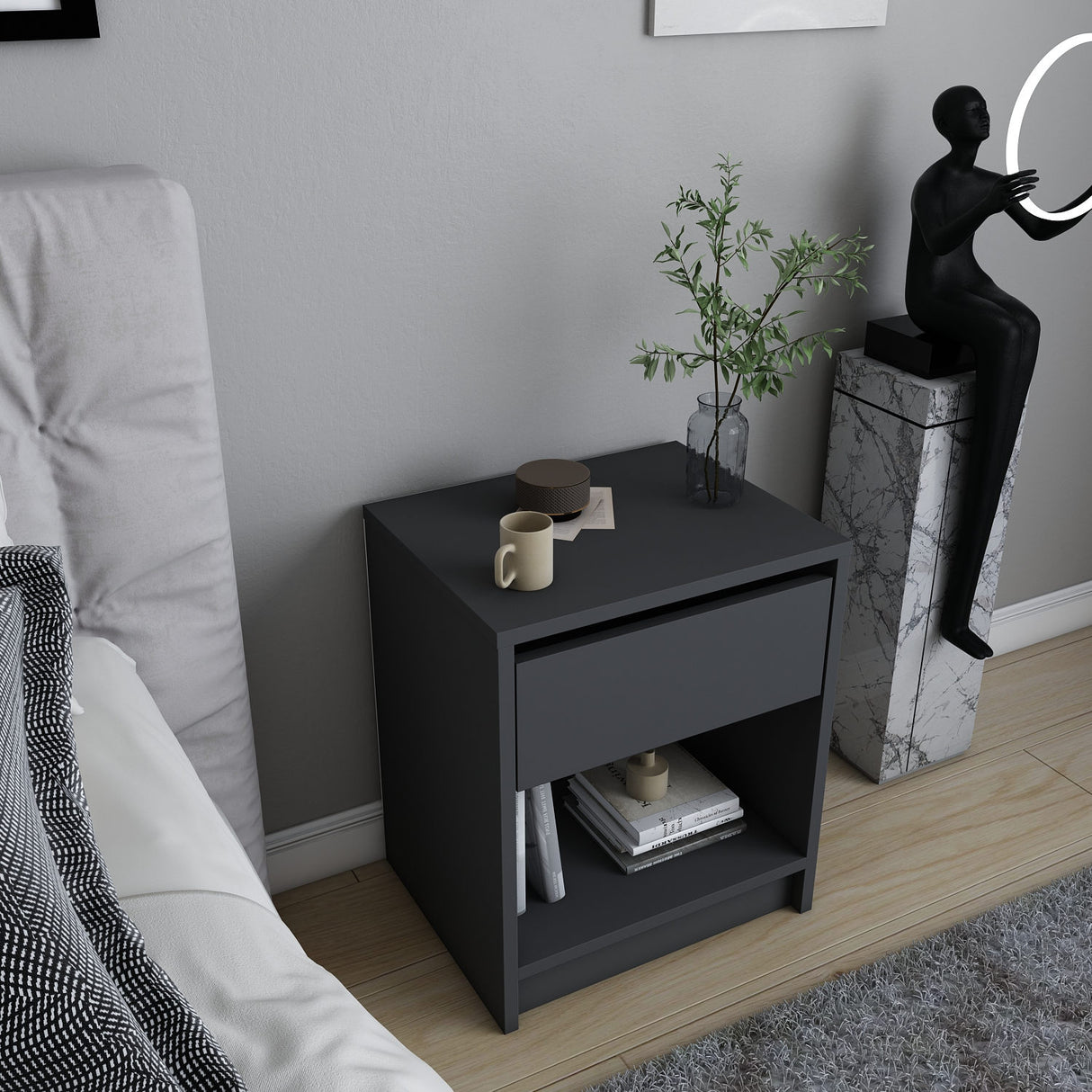 Sheridan sengebord antracit 44,6 cm Melaminbelagt møbelpanel