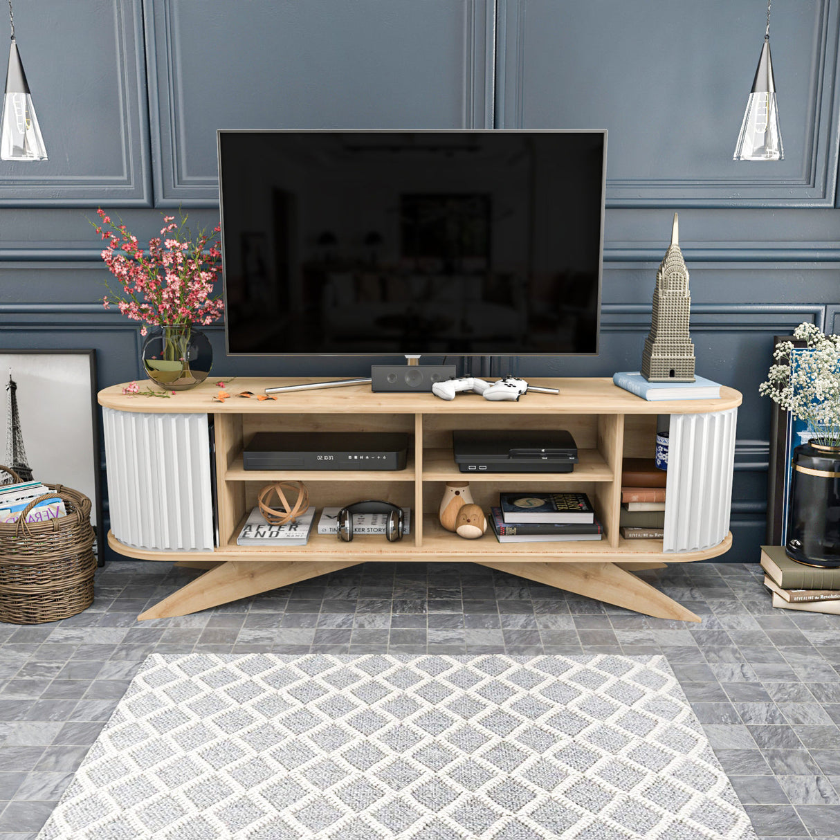 TV Meubels - TV Meubel Stor Saffier Wit Melamine 180x60x43 cm - Dimehouse