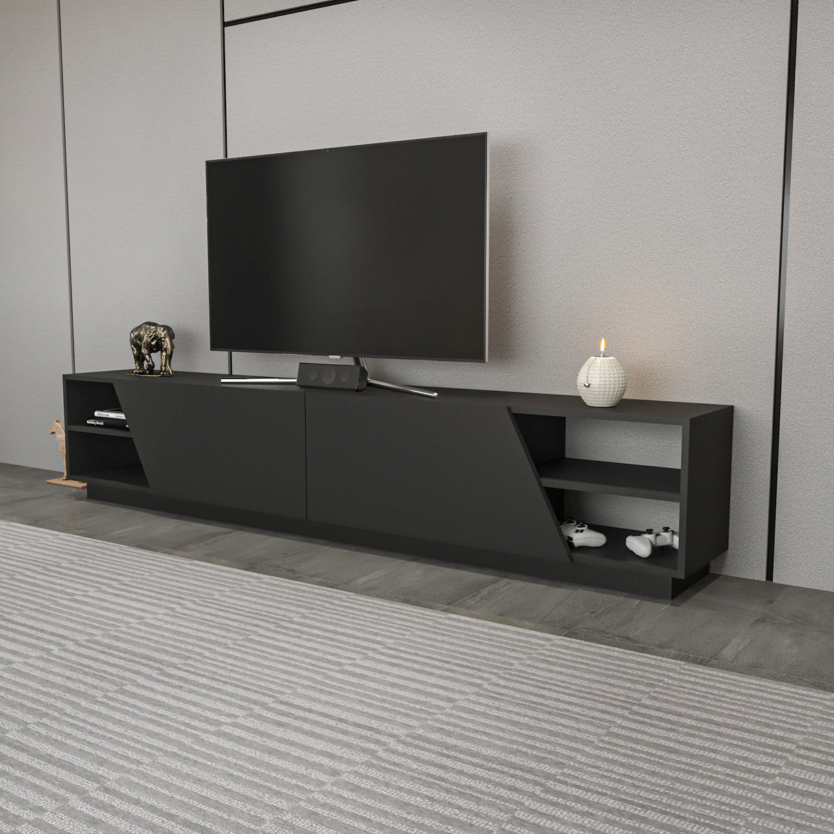 TV Meubels - TV Meubel Rhodes Antraciet Melamine 240x47,4x37,1 cm - Dimehouse