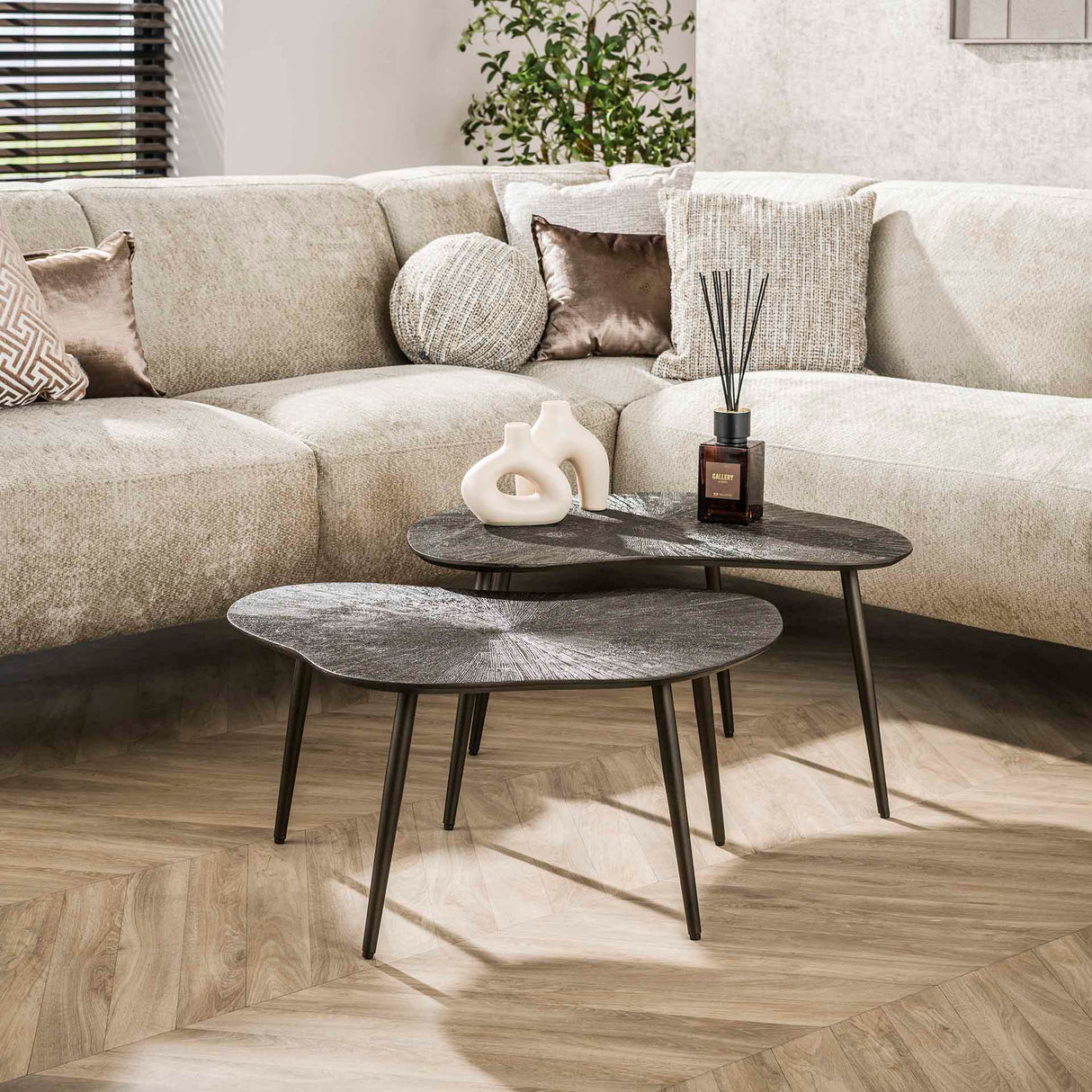 Sofabordssæt Jax Organisk Messing Mørkbrun (2 stk)