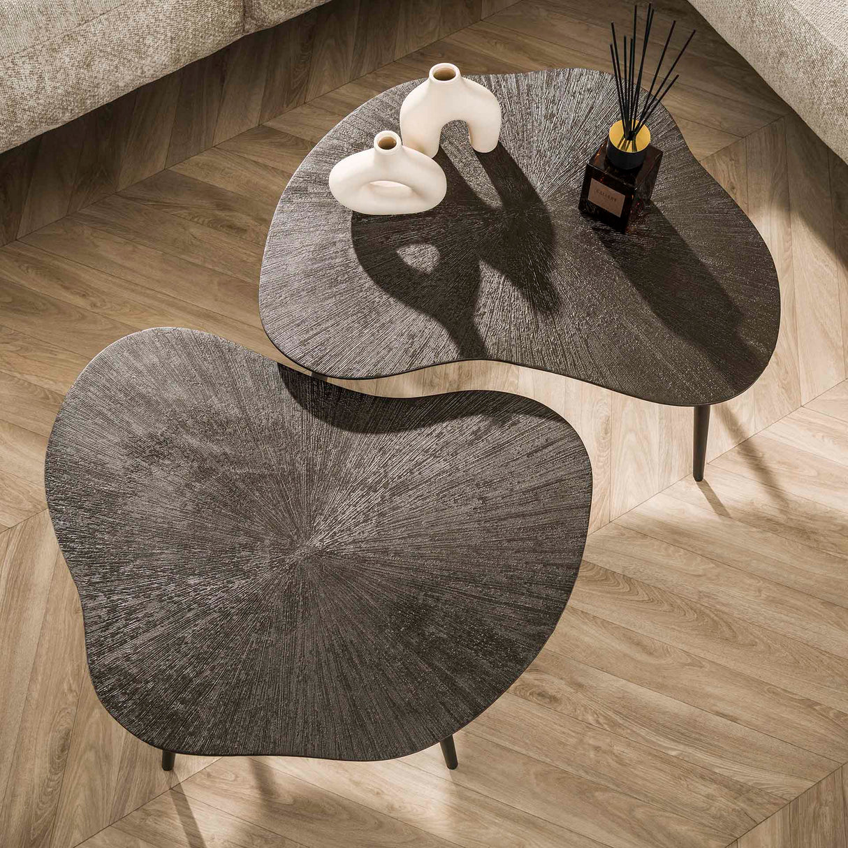 Sofabordssæt Jax Organisk Messing Mørkbrun (2 stk)