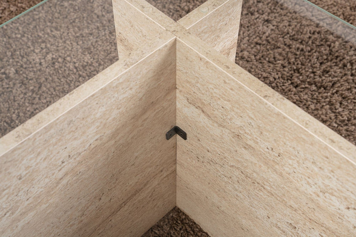 Rektangulær Moderne Sofabord Vetroni Travertin Look - Glas - 105x65 cm