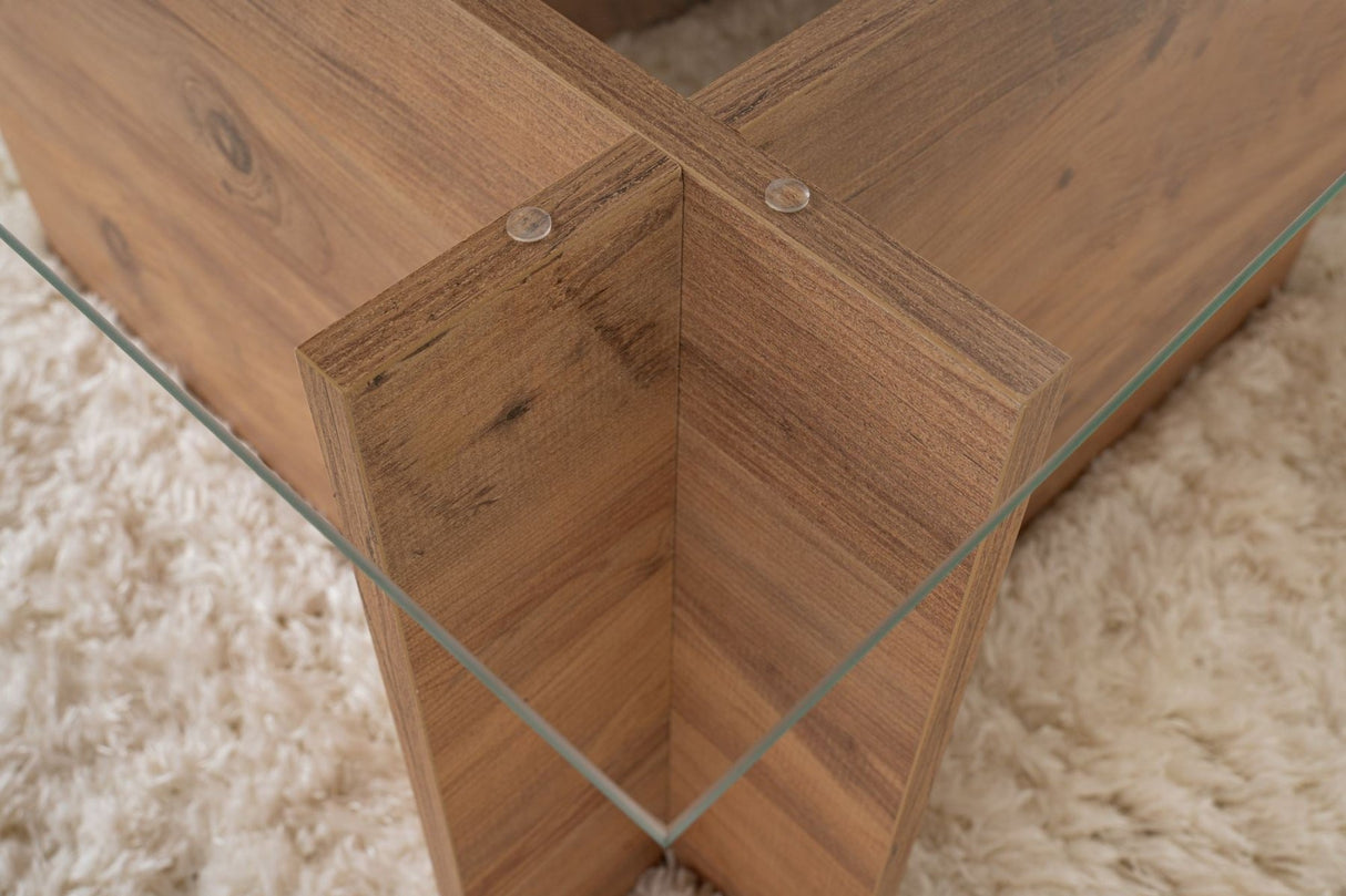 Rektangulært Moderne Sofabord Vetroni Atlantisk Fyrretræ Look - Glas - 105x65 cm