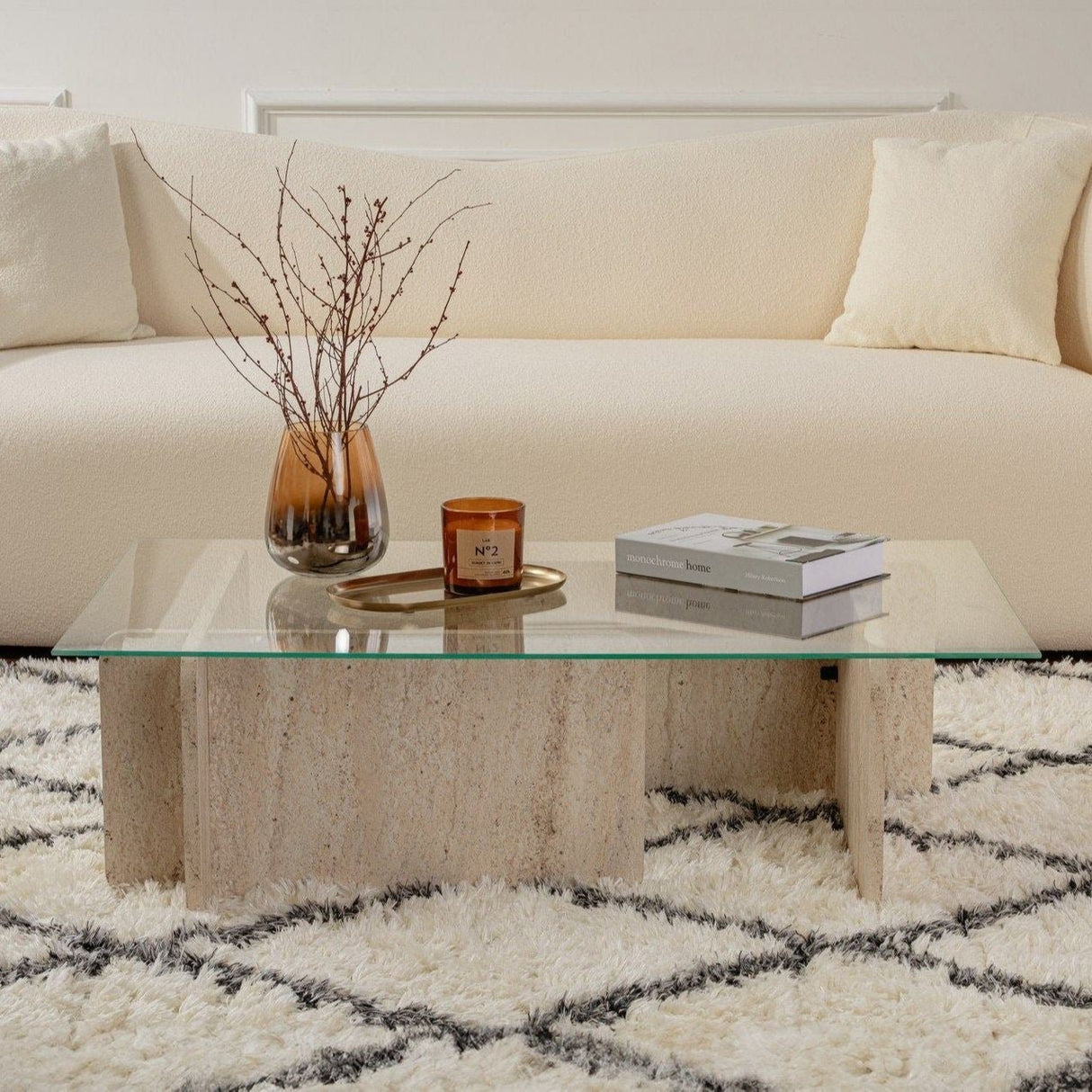 Sofabord Glas Marmorlook Opal 105x65 cm