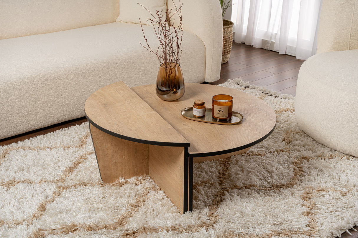 Salontafels - Salontafel Rond 85 cm Naturel Eikenlook Melamine Orin - Dimehouse