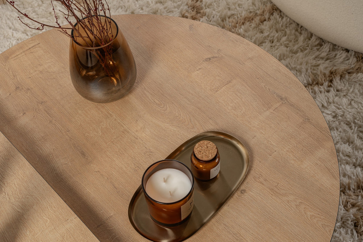 Salontafels - Salontafel Rond 85 cm Naturel Eikenlook Melamine Orin - Dimehouse