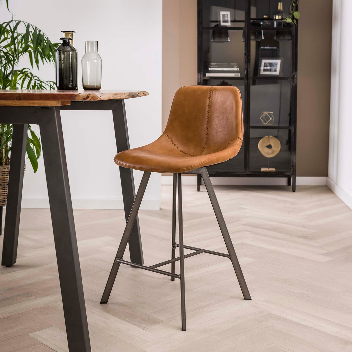 Sæt med 4 Barkrakker Siena Saddle PU brun