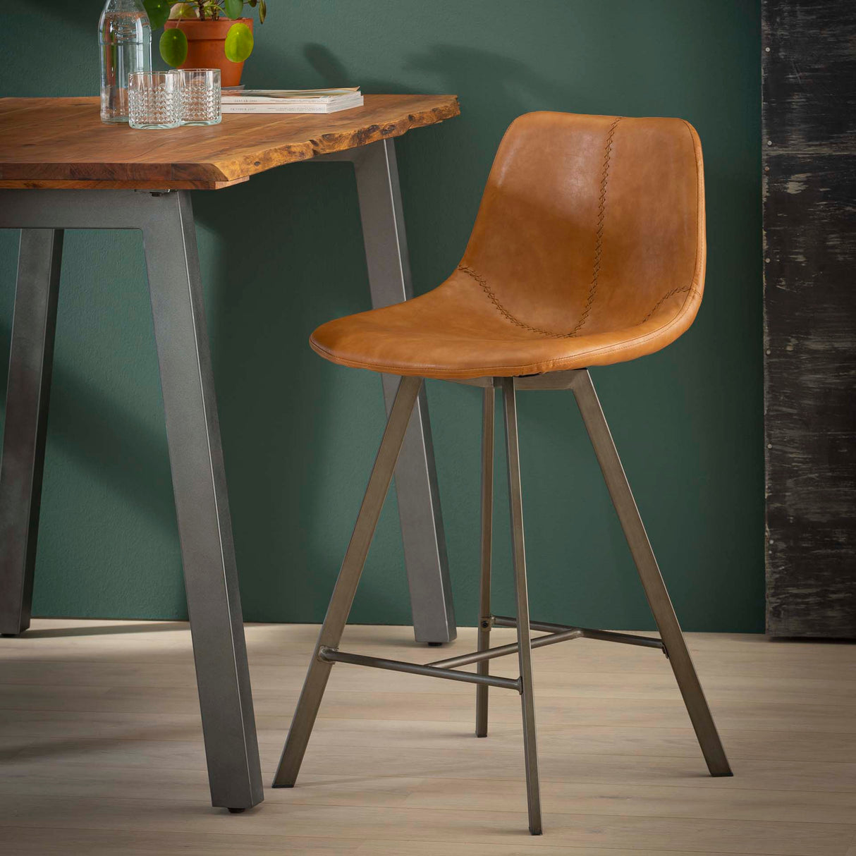 Sæt med 4 Barkrakker Siena Saddle PU brun