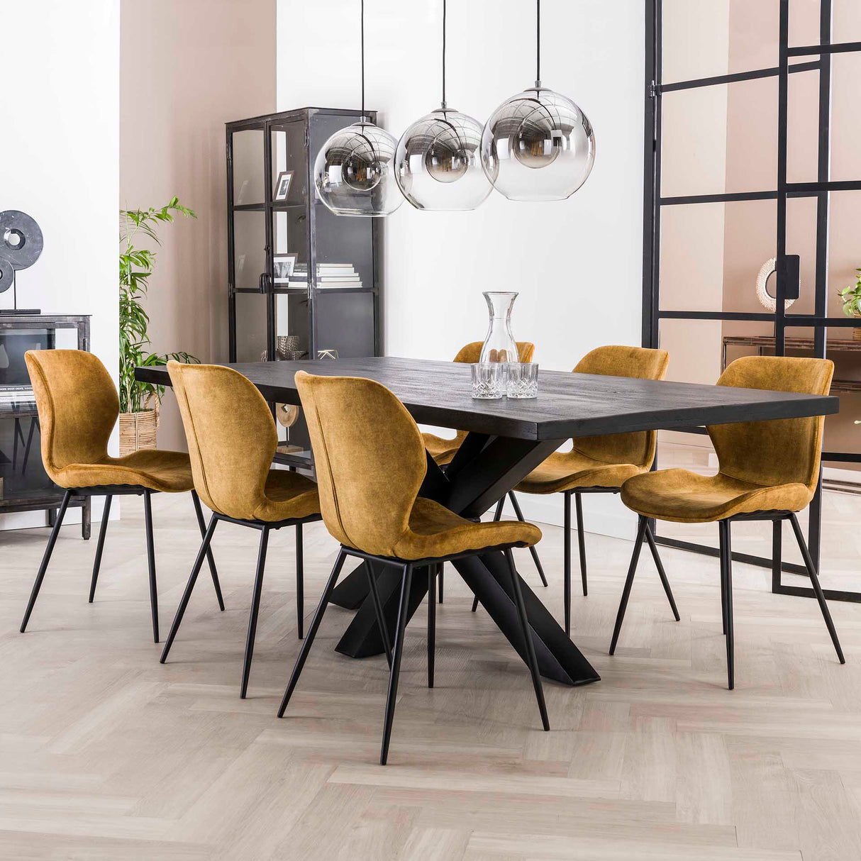 Elegant spisestol Argo Velvet Guld - Uden armlæn