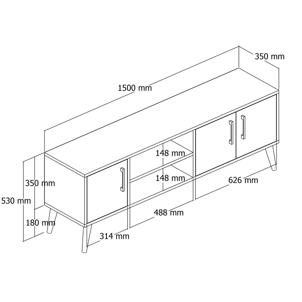 TV-møbel Exxen Eg Melamin 150x52x34 cm