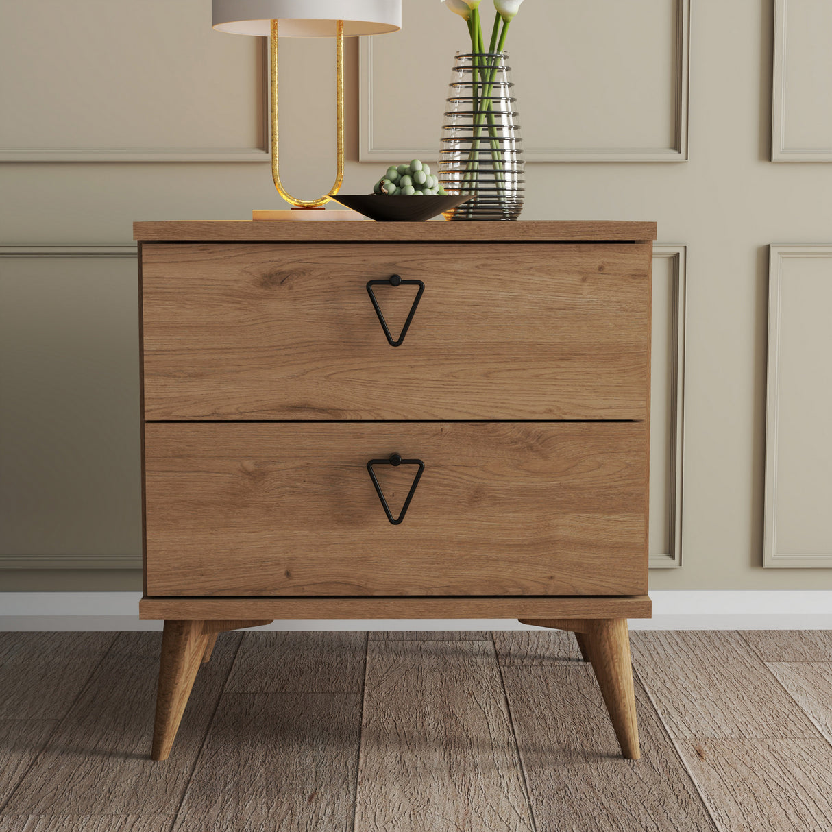 Nachtkastjes - Nachtkastje Versa Eik Melamine 52x55,1x45 cm - Dimehouse